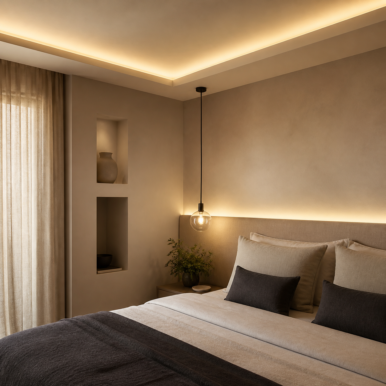 Quarto com sanca e iluminação indireta