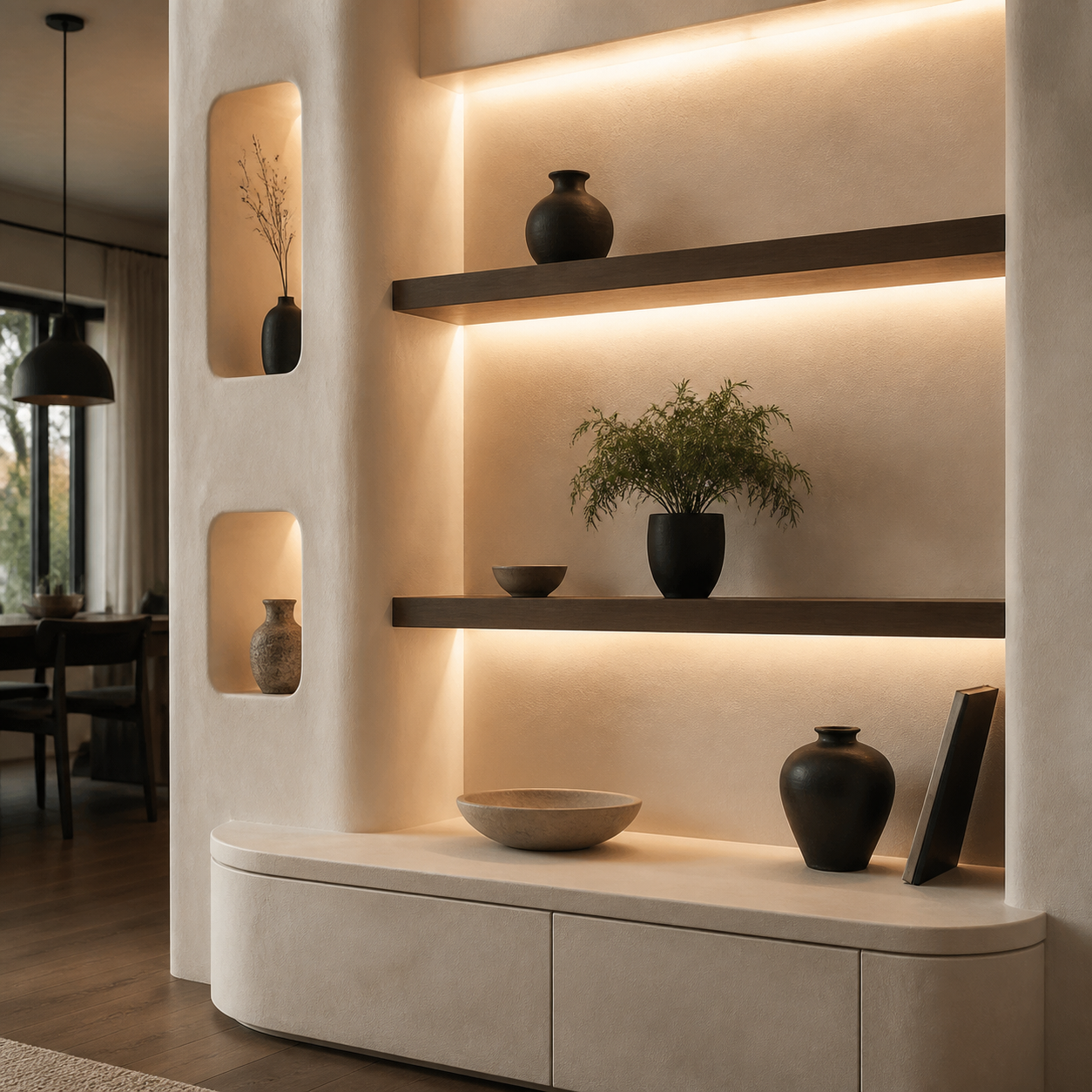 Nicho em gesso com iluminação quente