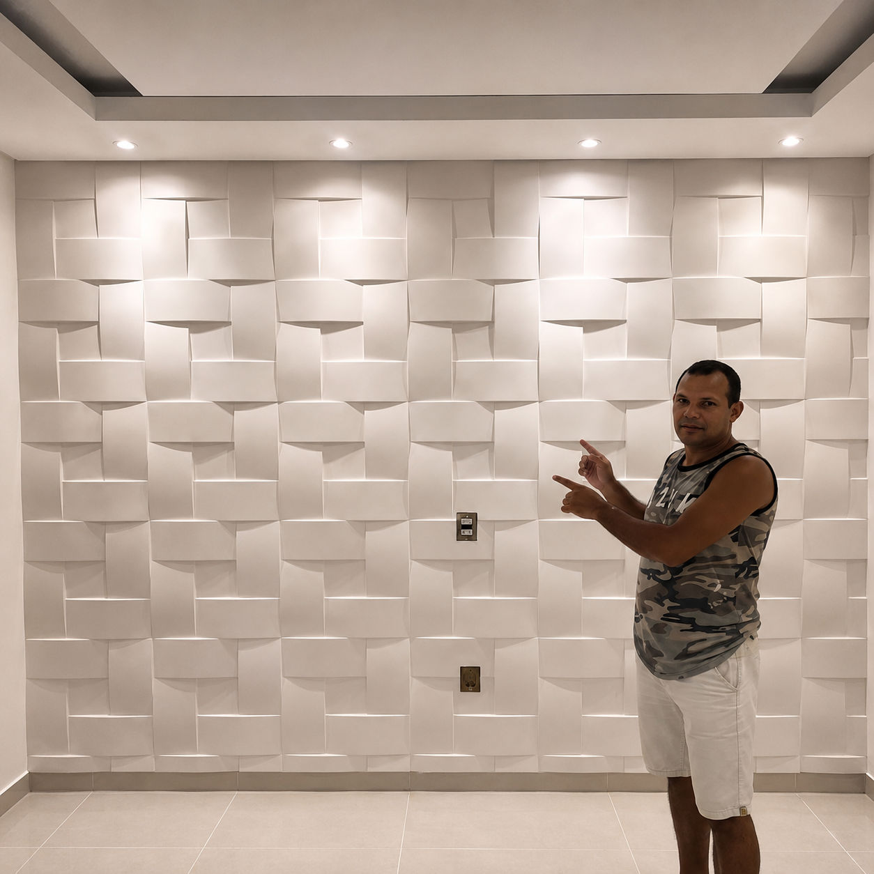 Parede 3D de gesso com iluminação