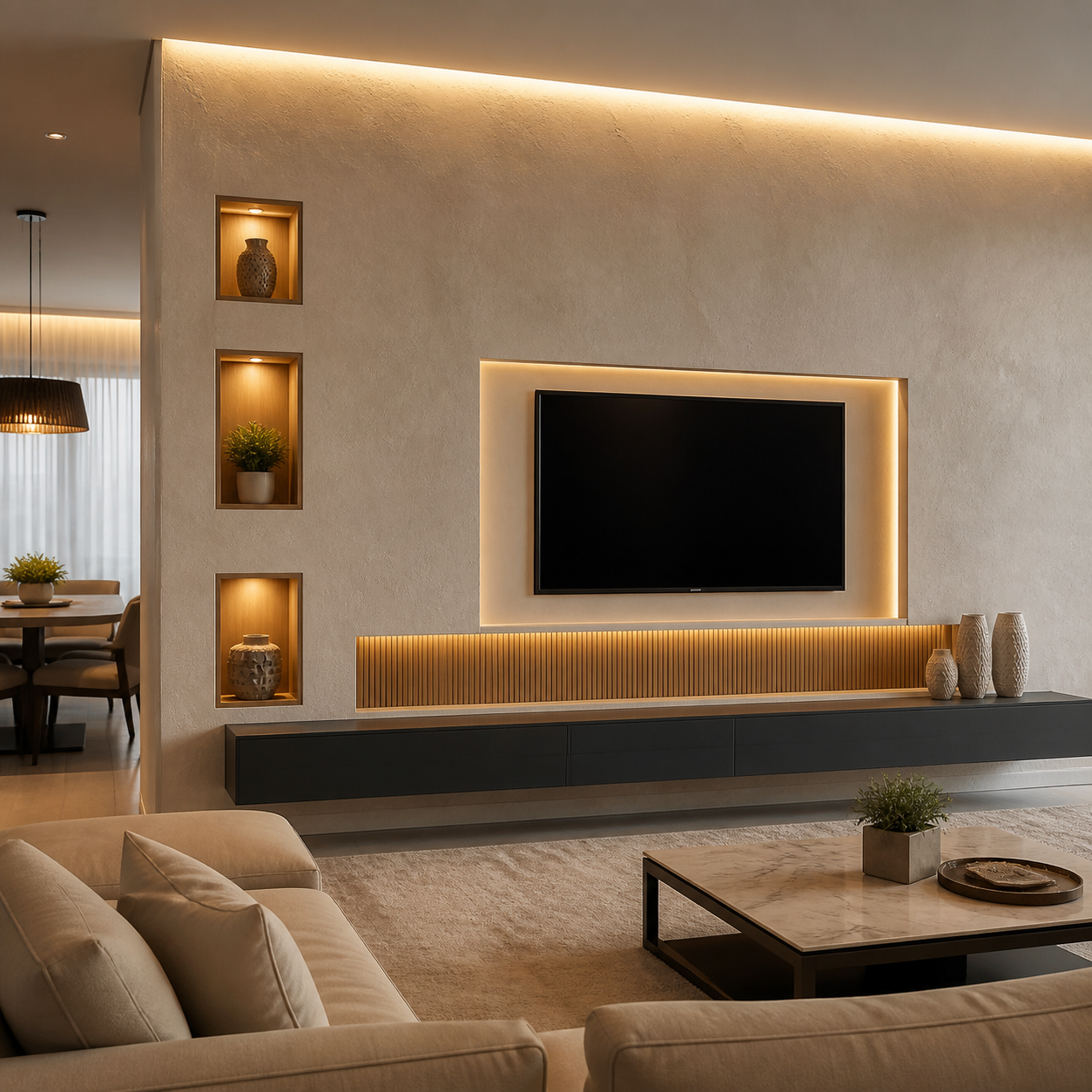 Painel de gesso em sala